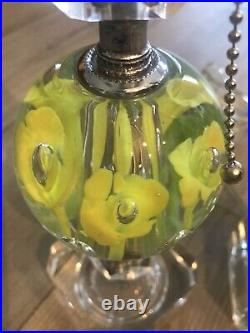 Pair Vintage ST CLAIR Art Glass YellowithClear Paperweight Lamp Bases