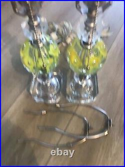 Pair Vintage ST CLAIR Art Glass YellowithClear Paperweight Lamp Bases