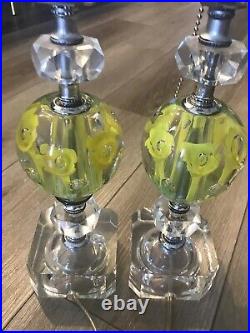 Pair Vintage ST CLAIR Art Glass YellowithClear Paperweight Lamp Bases