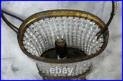 Pair of 2 Art Deco Czech Bohemian Crystal Beaded Glass Flower Basket Table Lamps