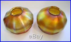 Pair of Antique Quezal Iridescent Gold Art Glass 3-3/4 Lamp Shades