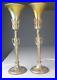 Pair of Art Deco Gilt Metal Table Lamps with Tiffany Style Iridescent Shades