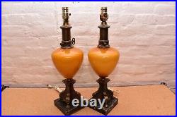 Pair of Barovier & Toso Murano Italian Bronze Art Glass Controlled Bubble Lamps