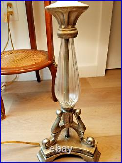 Pair of EXCERSIOR Art Deco Style Clear Crystal On Bronze Table Lamps