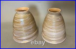 Pair of Quezel or Steuben Threaded Art Glass Table Lamp Shades