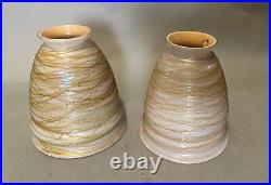 Pair of Quezel or Steuben Threaded Art Glass Table Lamp Shades