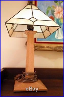 Pair of Stickley Mission Collection Lamps with Art Glass Shades