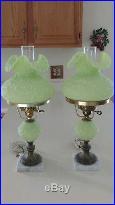 Pair of Vintage Fenton Poppy Student Lamps Lime Green Rare