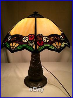 Parker antique vintage slag glass leaded arts crafts art nouveau handel era lamp