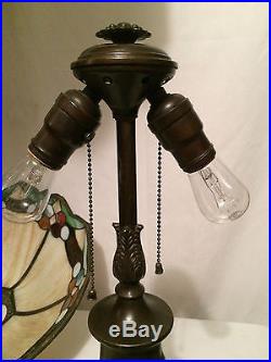 Parker antique vintage slag glass leaded arts crafts art nouveau handel era lamp