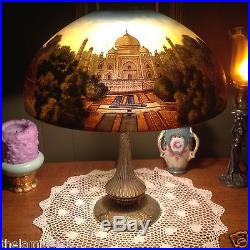 Phoenix Reverse/obverse painted lamp-Handel Tiffany art glass slag arts crafts