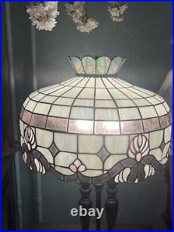 Pink Art Nouveau Stained Glass Handcrafted Table Lamp Dual Light Base WOW
