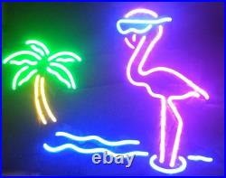 Pink Flamingo Palm Tree Neon Lamp Sign 17x14 Bar Light Glass Artwork Decor