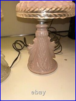 Pink Glass Hobnail Beaded Art Deco Boudoir Lamps Pair