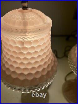 Pink Glass Hobnail Beaded Art Deco Boudoir Lamps Pair