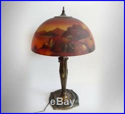 Pittsburgh art nouveau lamp with reverse painted glass shade