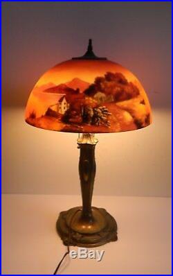 Pittsburgh art nouveau lamp with reverse painted glass shade