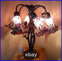 Pond Lilly Trumpet Flower Lamp 6 Art Glass Shades Metal Base