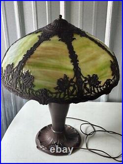 Possible Miller Filigree Antique Nouveau 1920's Table Desk Lamp Slag Glass Shade