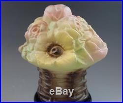 Pr 1920 Tiffin Art Glass Puffy Shade Flower Basket Bouquet Boudoir Accent Lamps