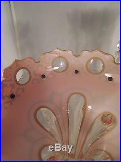 Pr 19th C Bohemian Art Cut Glass Crystal Candleholder Mantle Luster Lamp Orange