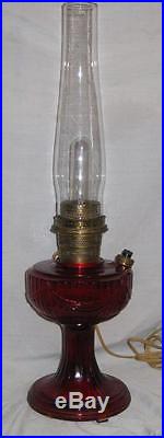 Pre-WWII Aladdin Lamp, Short Lincoln Drape in RUBY Art Glass with Chimney