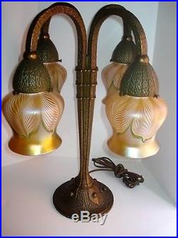 Quezal Art Glass Four LIght Table Lamp