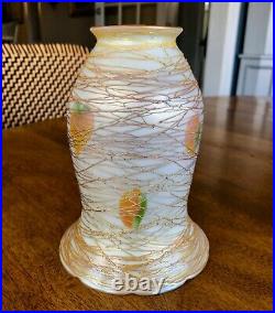 Quezal Art Glass Lamp Shade Hanging Heart Threaded Aurene Shade Signed