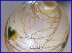 Quezal Signed Art Glass Shaded Gilded Table Lamp Spun Leaf Vine Antique c1910