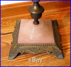 Rare Antique Art Deco Nouveau Cast Iron Pink Glass Bridge Floor Lamp Rare