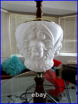 RARE ANTIQUE CHERUB ANGEL Milk GLASS LAMP ART NOUVEAU Figural Sculpture VTG