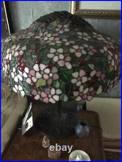 RARE! ANTI MOSAIC UNIQUE ART & METAL STAINED GLASS LAMP BRANCH BASE -3 Socket