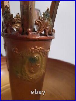 RARE! Antique 1920 BROTHEL Art DECO Nouveau POLYCHROME TABLE LAMP Glass Drops