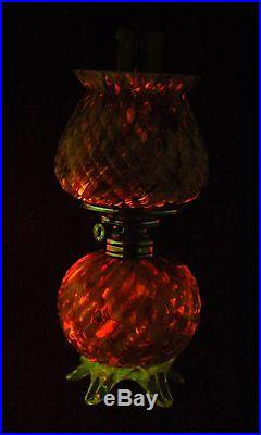 RARE Antique Art Glass End-Of-Day Miniature Oil Lamp with applied feet, S1-549