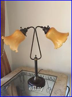 RARE Antique Art Nouveau Lamp / Harp Shape / Glass Flower Shades