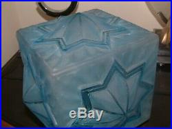 RARE BLUE STAR EMBOSSED GLASS ART DECO LAMP LAMPE SHADE for LAMP OR CEILING