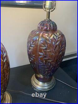 RARE Carnival Glass Lamps 18 Vintage Art glass LAMP PAIR