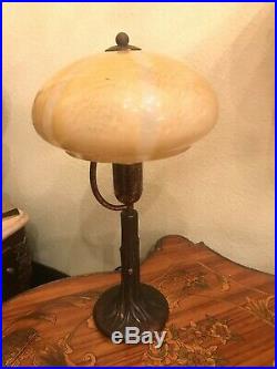 RARE Elegant Italian Art Nouveau Brass Glass Table Lamp