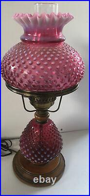 RARE Fenton Glass Cranberry Opalescent Hobnail Lamp