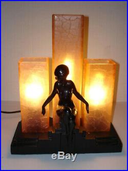 RARE L232 FRANKART 1920s Art Deco Nude Lady Lamp Crackle Glass Shades