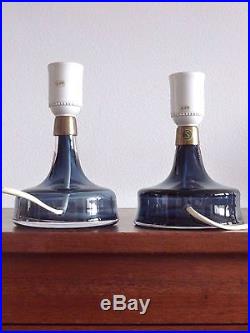 RARE Mid Century Modern CARL FAGERLUND for ORREFORS blue Art Glass Table Lamps