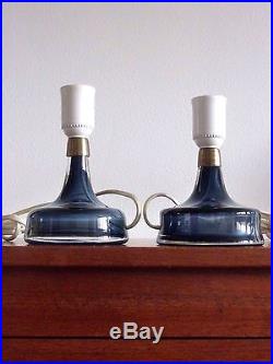 RARE Mid Century Modern CARL FAGERLUND for ORREFORS blue Art Glass Table Lamps