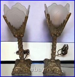 RARE Pair of Art Deco Slip Shade Electric Table Lamps