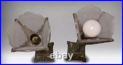 RARE Pair of Art Deco Slip Shade Electric Table Lamps