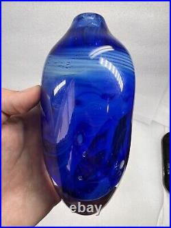 RARE STUNNING BLUE SWIRL STUDIO Art Glass Oil Lamp Diffuser SIGNED DATED