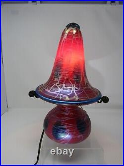RARE Stunning Art Glass Red Karnak Two Piece Table Lamp By Carl Radke WOW