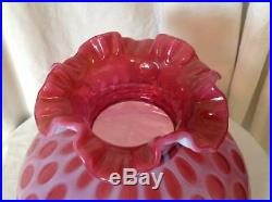 RARE VTG FENTON ART GLASS CRANBERRY OPALESCENT COIN DOT LAMP With PRISMS 1 OF 2