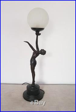 REPRODUCTION 1930s ART DECO LADY TABLE DESK LAMP LIGHT CRACKLE GLASS SHADE