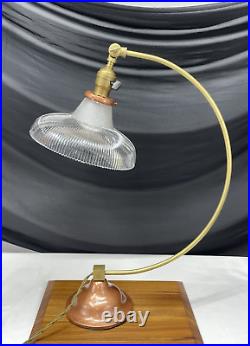 REWIRED Antique Vtg Art Deco Industrial Table Desk Lamp HOLOPHANE, Copper & Gold