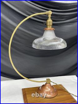 REWIRED Antique Vtg Art Deco Industrial Table Desk Lamp HOLOPHANE, Copper & Gold